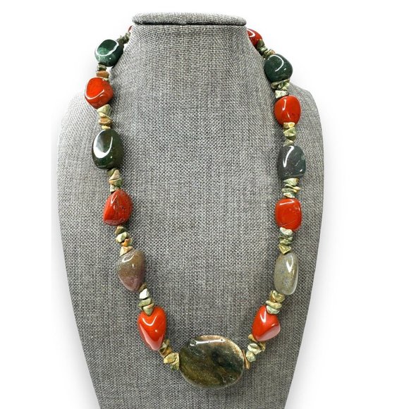 Genuine Stone Red Jasper Agate 20.5” Toggle Clasp - Picture 1 of 11